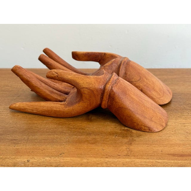 Vintage Carved Wooden Human Hands Business Card Holder For Sale - Image 6 of 12