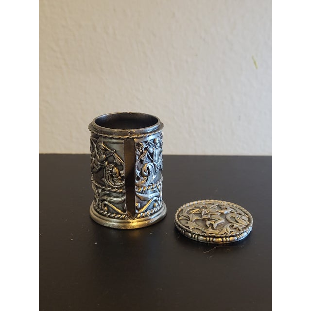 Early 20th Century Vintage Stamp Roll Holder Pewter Angels Cherub For Sale - Image 5 of 11