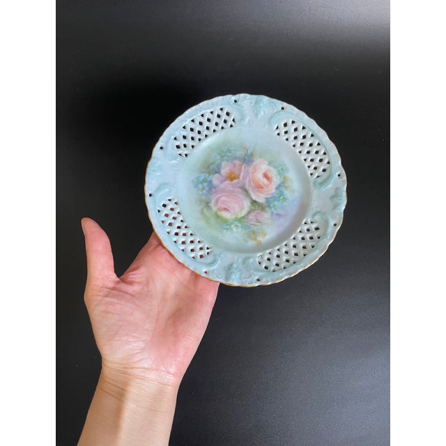 Antique Pedestal Openwork Candy Dish With Hand Painted Roses For Sale - Image 10 of 10