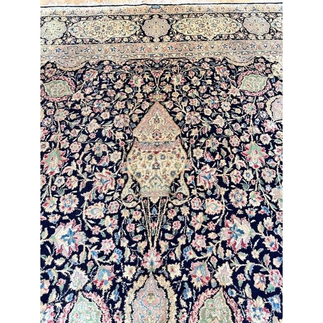 Traditional Semi-Antique Kerman Carpet, Handmade Persian Wool Rug, Navy, Ivory, Blue, Pink For Sale - Image 3 of 12