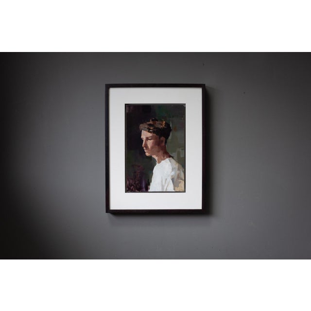 Wood Contemporary Brother by Jon Doran | Oil on Panel Profile Portrait of a Young Man For Sale - Image 7 of 9