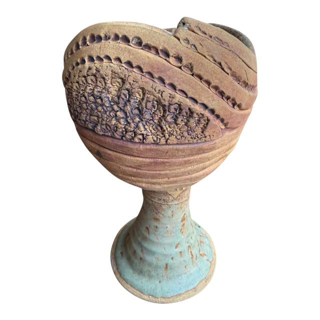 Vintage Studio Pottery Pedestal Pot Brutalist For Sale