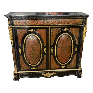 Antique French Napoleon III Black Marble & Inlaid Cabinet - André-Charles Boulle For Sale