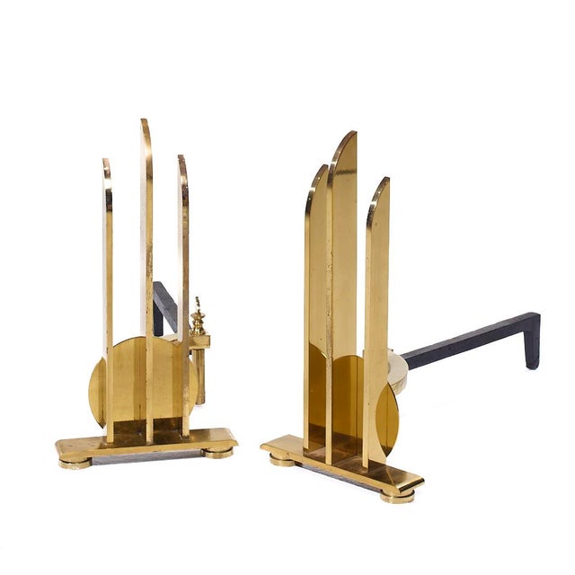 Mid 20th Century Donald Deskey Style Mid Century Brass Andirons For Sale - Image 5 of 6