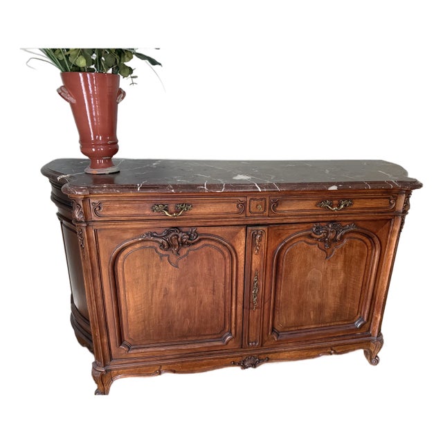 1900-1909 Exquisite Louis XV Style Marble Top Sideboard (Georges Guerin Plate Hand Made) For Sale