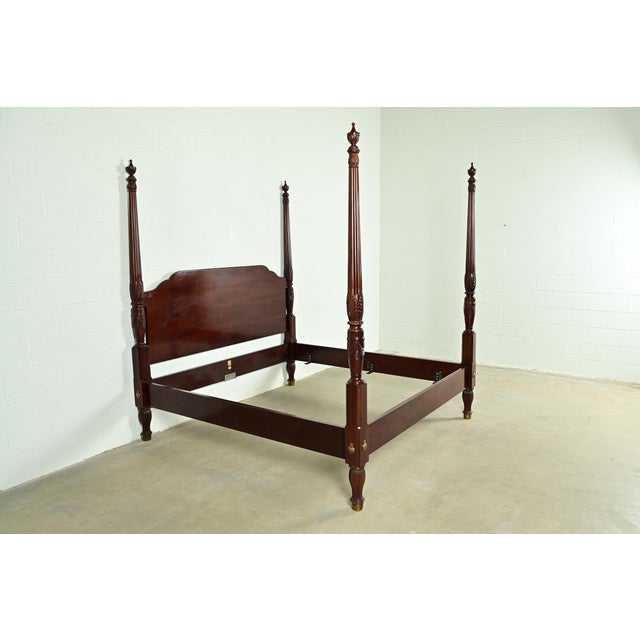 English Baker Furniture Historic Charleston Collection Georgian Carved Mahogany King Size Poster Bed For Sale - Image 3 of 12