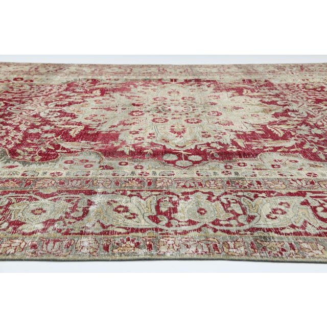 Textile Authentic Antique Heriz Rug – Red, Beige & Olive Floral Pattern - 8' X 9' 9'' For Sale - Image 7 of 15