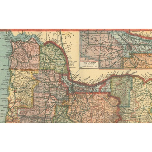 Road Map of Oregon with Portland Inset and Index Geographical Pub, 1915 For Sale - Image 4 of 10
