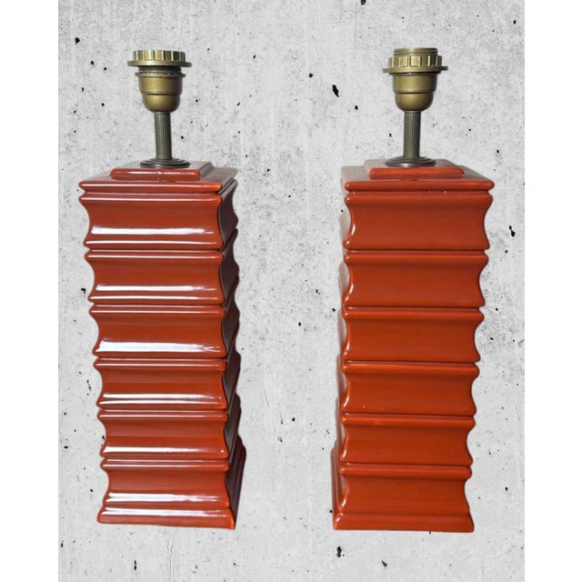 Pair of 1970s Artisan Italian Red Glazed Ceramic Lamps For Sale - Image 4 of 12