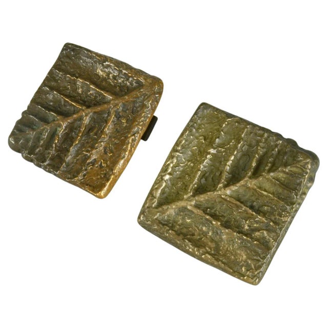 Square Bronze Push Pull Door Handles with Tree Relief, Set of 2 For Sale - Image 4 of 14