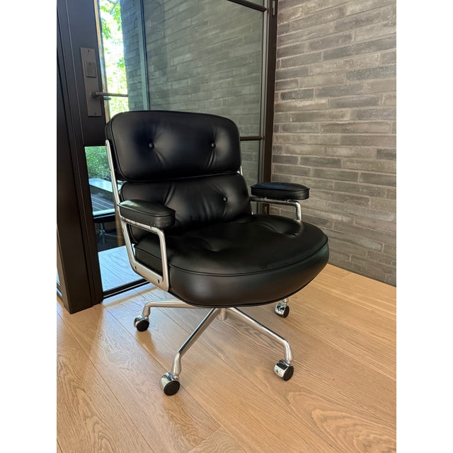 Eames Herman Miller Eames Time Life Chair in Black Leather With Polished Chrome Base For Sale - Image 4 of 12