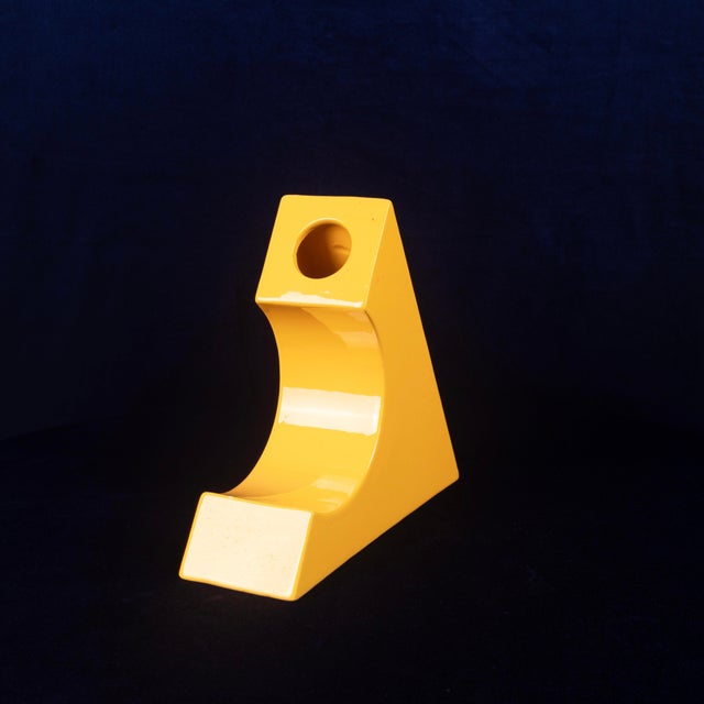 Italian Space Age Sculptural Yellow Glazed Ceramic Vase, 1970s For Sale - Image 6 of 18