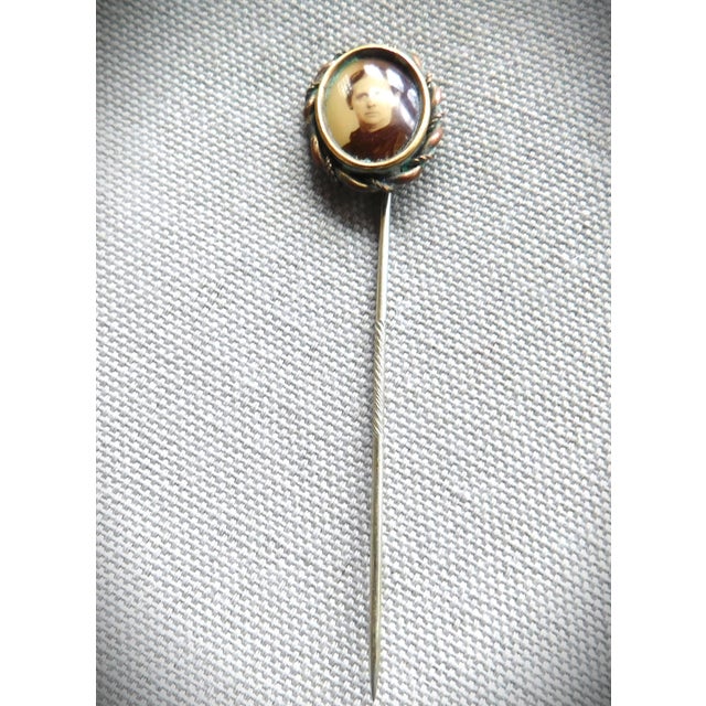 Antique European Victorian 9k Gold Sepia Photo Portrait Stickpin For Sale - Image 13 of 13