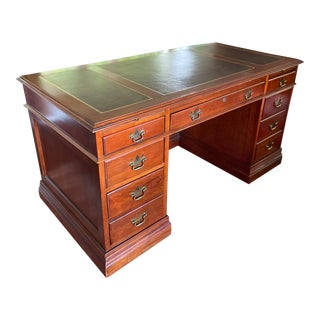 1960s Jasper Cabinet Americana Cherry Leather Top Traditional Executive Desk For Sale