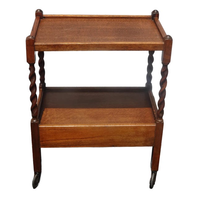 Lh26 Vintage French Country Oak Barley Twist Tea Cart For Sale