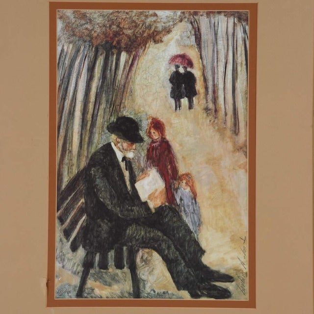 A Framed Lithograph of Barbara A. Wood's "The Story" (65/875) is a limited-edition print, signed by the artist in pencil....