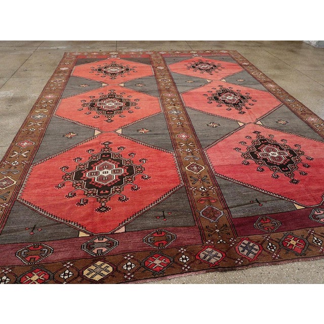Charcoal Galerie Shabab Collection Mid-20th Century Turkish Anatolian Room Size Carpet For Sale - Image 8 of 10