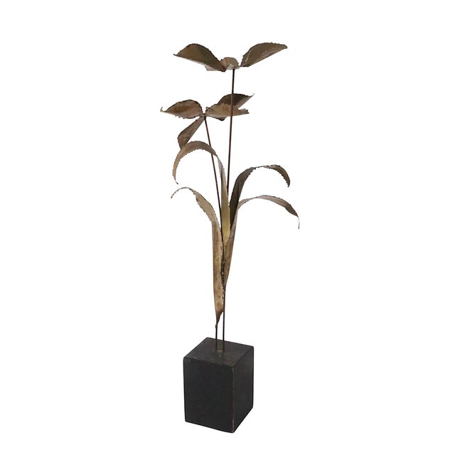 Mid-Century Modern Brutalist Torch Cut Metal Flower After Jere C. 1970's For Sale - Image 3 of 6