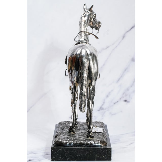 Early 20th Century Silverplate Antique Horse Equestrian Statue Sculpture Trophy Marble Base For Sale - Image 14 of 17