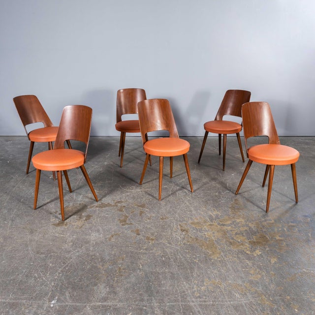1960's French Baumann Upholstered Bentwood Mondor Dining Chair - Large Quantities Available. - Set Of Six. Classic beech...