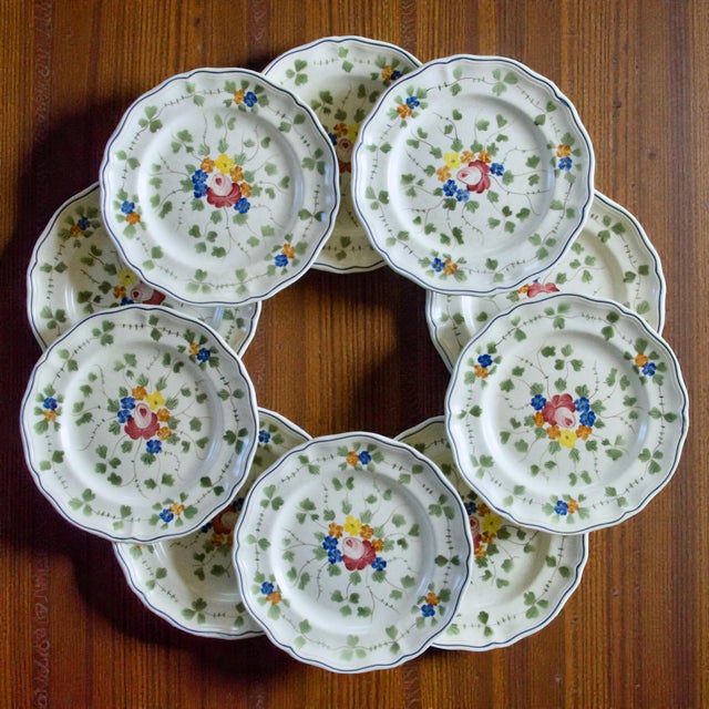 Large French Hand-Painted Plates from Longchamp, 1950, Set of 10 For Sale - Image 9 of 9