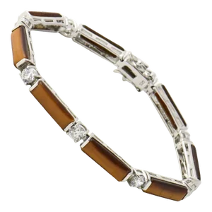 Tiger's Eye and CZ Sterling Silver Line Bracelet