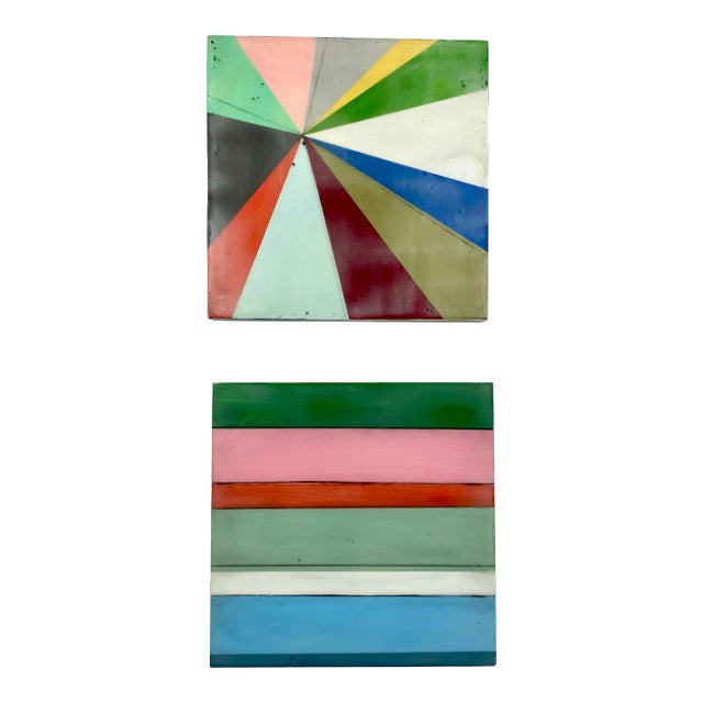 Encaustic Collage Painting by Gina Cochran - "Lunch Date" - 2 Panel Set For Sale