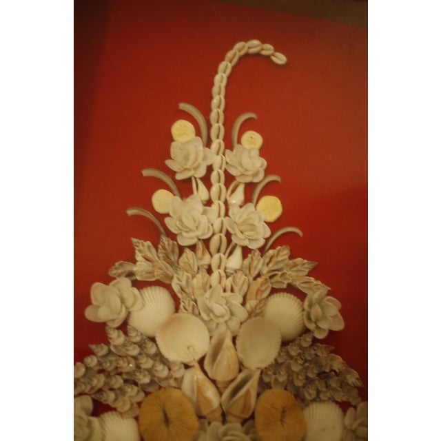 Mid Century Sailor's Valentine Shell Bouquet With Carved Wood Shadow Box Frame For Sale - Image 4 of 15