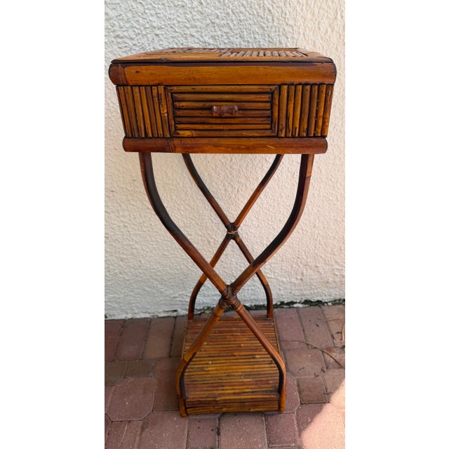 Vintage Bamboo and Rattan Plant Stand/ Side Table For Sale - Image 9 of 11
