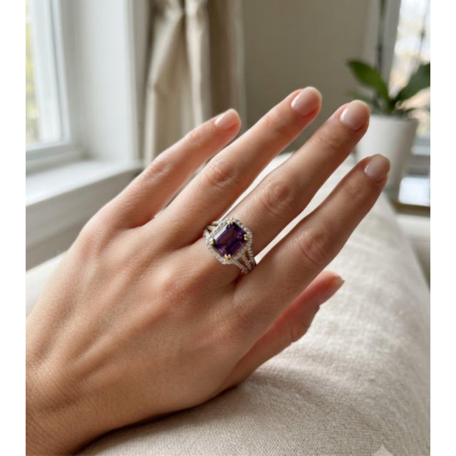 Amethyst Natural Amethyst 2.65cts & Diamond 0.55cts Ring in 14k Gold For Sale - Image 8 of 8