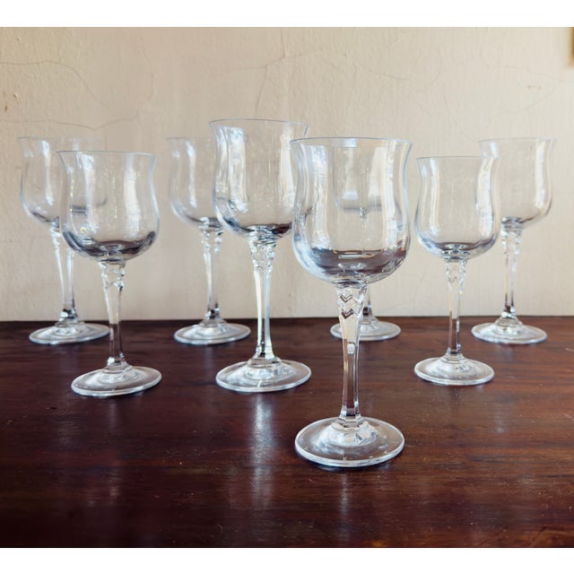 Transparent Vintage Towle Crystal Silhouette Water Goblets, Set of 8, Optic Bowl, Hexagon Stem For Sale - Image 8 of 13