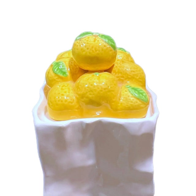 White Vintage 1980s Italian Style Ceramic Paper Bag With Lemons For Sale - Image 8 of 10