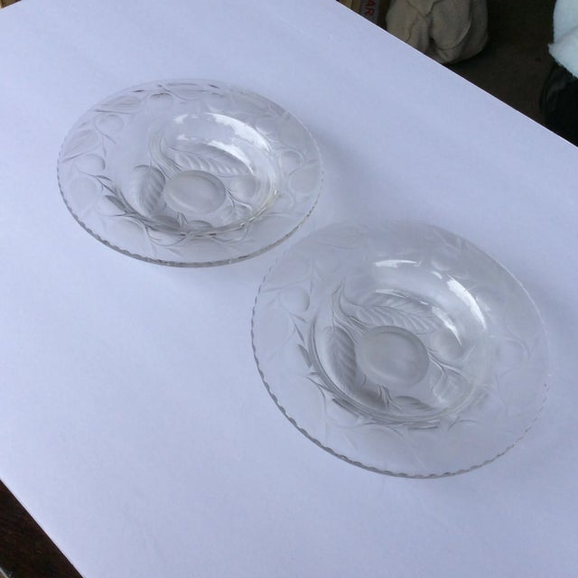 Beautiful fine pair of deeply cut and engraved fruit and leaf destine crystal bowls.