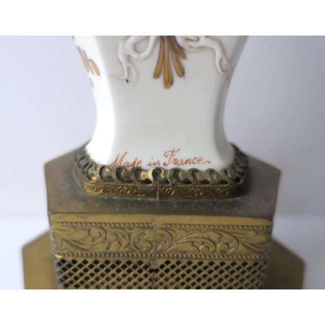 French Porcelain and Brass Table Lamp by Luc in the Regency Style, Small For Sale - Image 11 of 12