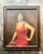 Red Vintage Boho Original Art Deco Oil Portrait of Woman For Sale - Image 8 of 9
