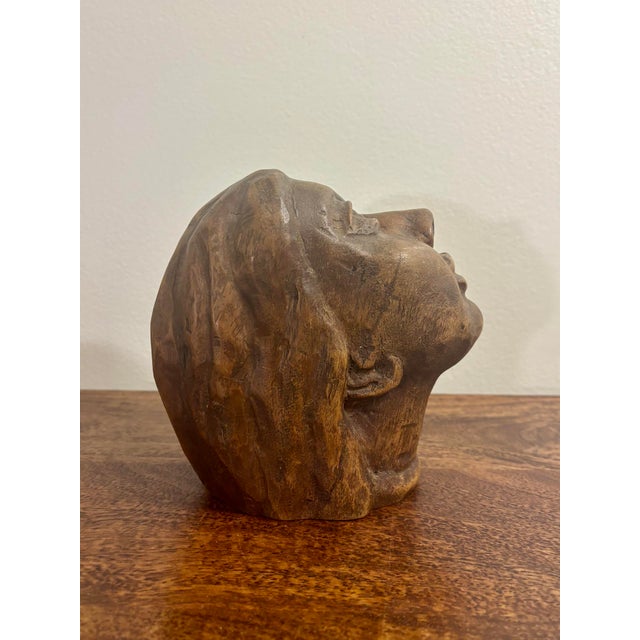 Beautiful 1967 hand-carved wood portrait sculpture by important Haitian artist André Lafontant (b. 1917). Depicting the...