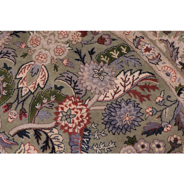 Textile Shabby Chic 1990's Botanical Pak-Persian Green/Grey Wool Round Rug- 5'11'' X 5'11'' For Sale - Image 7 of 9