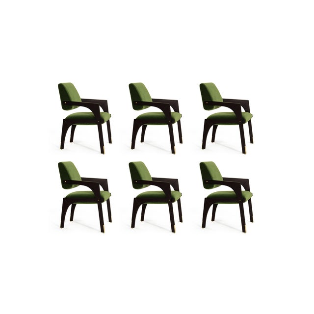 Arches Dining Chairs in Green Cotton Velvet from InsidherLand, Set of 6 For Sale - Image 6 of 6