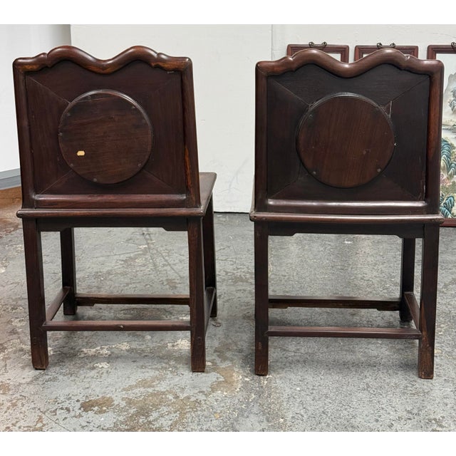 Early 20th Century Antique Rosewood Chairs + Round Stone Inserts Side Chairs, Pair. For Sale - Image 5 of 12