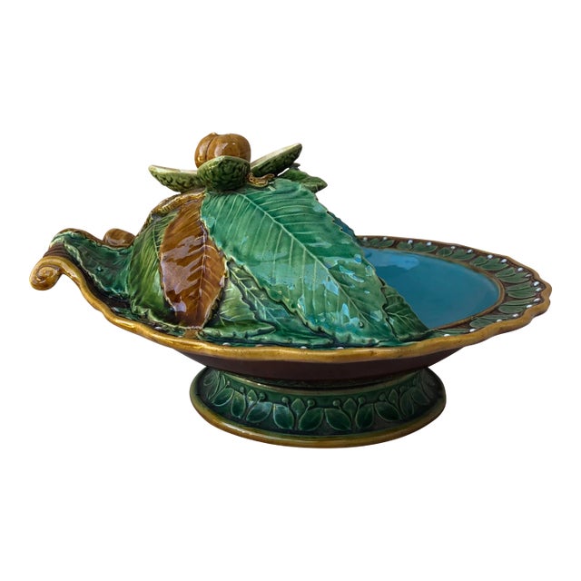 Late 19th Century English Victorian Majolica Chestnut Server Minton For Sale