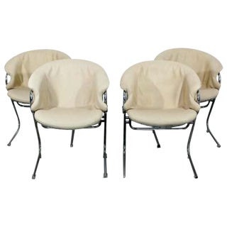 Mid Century Modern Gastone Rinaldi Set 4 Cantilever Chrome Armchairs 1970s Italy For Sale