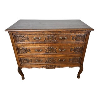 Vintage French Louis Style Oak Chest of 3 Drawers For Sale