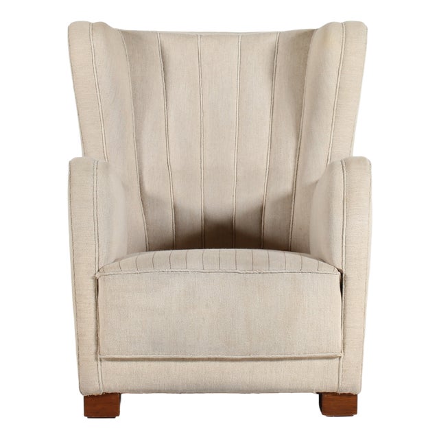 Large Danish Art Deco Wool Lounge Chair in the style of Fritz Hansen, 1930s For Sale