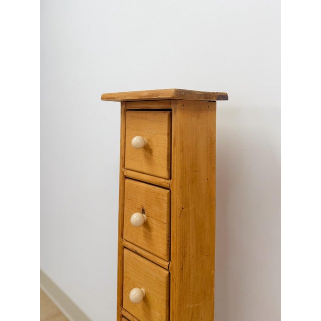 Vintage Pine Six Drawer Narrow Vertical Apothecary Cabinet Storage For Sale - Image 12 of 12