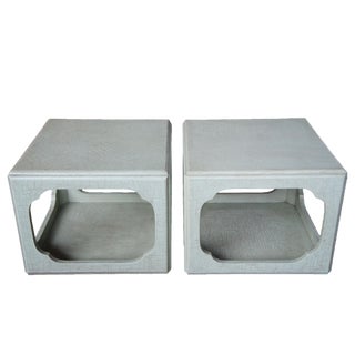 1980s Baker Chinese Form Celadon Boho Chic Green Craquelure End Tables - a Pair For Sale