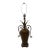 Urn Shaped Lamp With Metal Fronds Asian Inspired Jungle Chic Scrolling Metal Handles Moss Brown Crackle Glaze For Sale