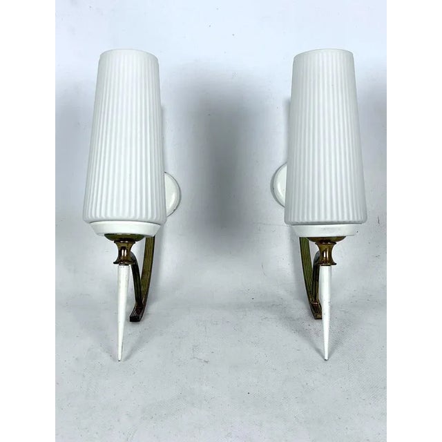 Mid-Century Italian Sconces in Brass and Opaline Glass, 1950s, Set of 2 For Sale - Image 10 of 13
