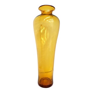 Mid-Century Modern Blenko Floor Vase Tall Slender Amber Wheat Gold Yellow Large 8310l For Sale