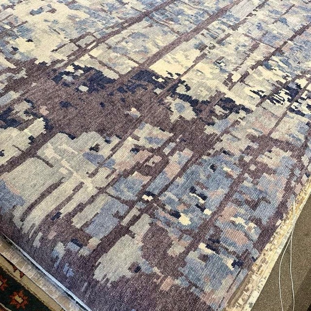 Modern Abstract Nepalese Handspun Wool Rug, 10x14 For Sale - Image 4 of 5