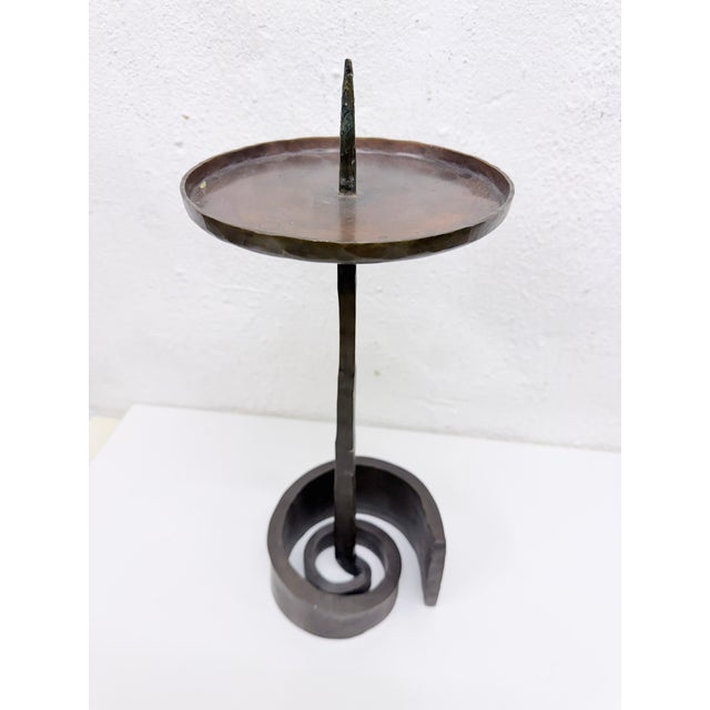 Large Brutalist Bronze Candlestick with Snail Base by Manfred Bergmeister, 1970s For Sale - Image 9 of 9